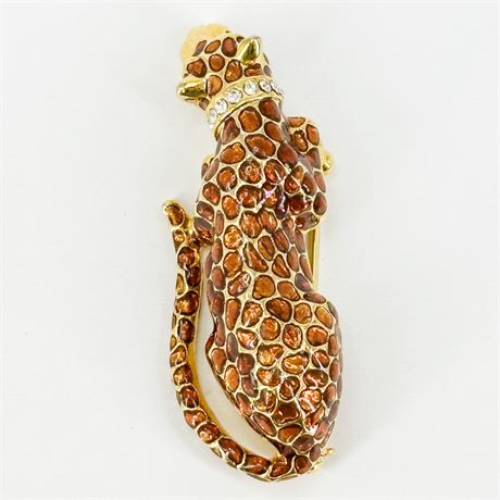 Vintage Gold-Tone & Enamel Leopard Brooch