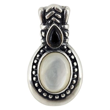 Signed Sterling Silver Mother of Pearl & Black Onyx Pendant