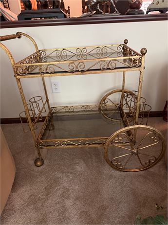 Wrought Iron & Glass Bar/Tea Cart