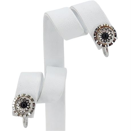 Vintage DCE CURTIS Sterling Silver & Black Onyx Screwback Earrings
