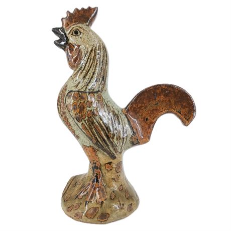 Folk Art Pottery, Rooster with Deer Painting