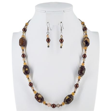 Artisan Made Natural Stone Beaded Necklace & Earrings Set
