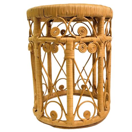 Small Vintage Rattan Stool Tiki Bar Decor