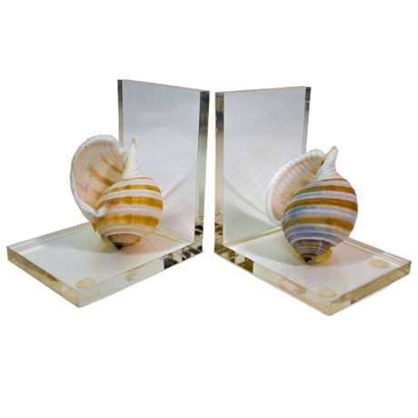 Vintage Lucite Seashell Bookends